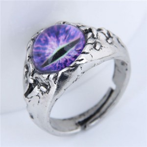 Eye Ball Embellished Punk High Fashion Vintage Ring - Purple