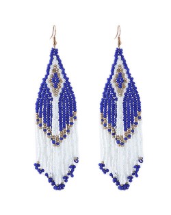 Bohemian Fashion Mini Beads Tassel Design Women Earrings - Blue