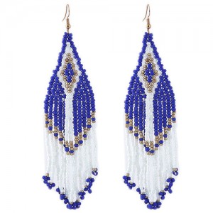 Bohemian Fashion Mini Beads Tassel Design Women Earrings - Blue