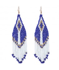 Bohemian Fashion Mini Beads Tassel Design Women Earrings - Blue