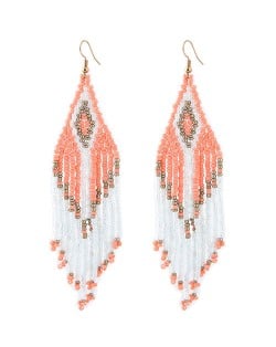 Bohemian Fashion Mini Beads Tassel Design Women Earrings - Orange