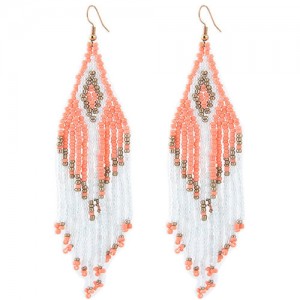 Bohemian Fashion Mini Beads Tassel Design Women Earrings - Orange