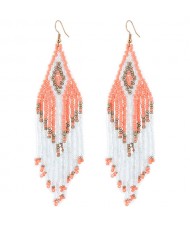 Bohemian Fashion Mini Beads Tassel Design Women Earrings - Orange