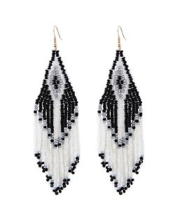 Bohemian Fashion Mini Beads Tassel Design Women Earrings - Black