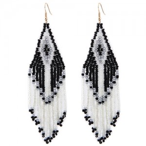 Bohemian Fashion Mini Beads Tassel Design Women Earrings - Black