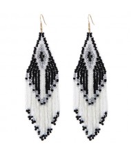 Bohemian Fashion Mini Beads Tassel Design Women Earrings - Black