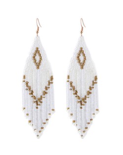 Bohemian Fashion Mini Beads Tassel Design Women Earrings - White