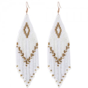 Bohemian Fashion Mini Beads Tassel Design Women Earrings - White