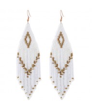Bohemian Fashion Mini Beads Tassel Design Women Earrings - White