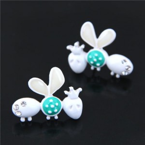 Cute Ladybug Design Korean High Fashion Women Earrings - White