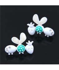 Cute Ladybug Design Korean High Fashion Women Earrings - White