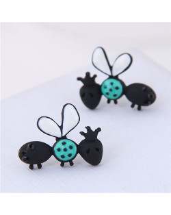 Cute Ladybug Design Korean High Fashion Women Earrings - Black