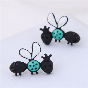 Cute Ladybug Design Korean High Fashion Women Earrings - Black