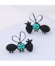 Cute Ladybug Design Korean High Fashion Women Earrings - Black