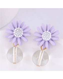 Sweet Chrysanthemum with Transparent Ball Pendant Design Women Costume Earrings - Violet