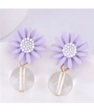 Sweet Chrysanthemum with Transparent Ball Pendant Design Women Costume Earrings - Violet
