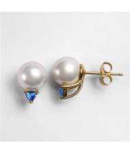 Pearl Fashion with Cubic Zirconia Decoration Rose Gold Earrings - Blue