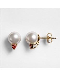 Pearl Fashion with Cubic Zirconia Decoration Rose Gold Earrings - Red