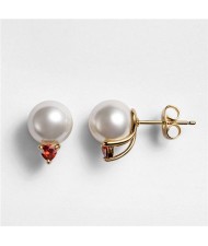 Pearl Fashion with Cubic Zirconia Decoration Rose Gold Earrings - Red