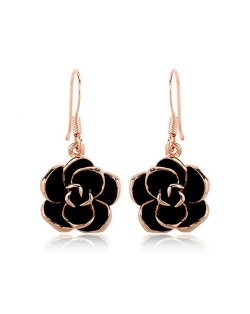 Black Flower Pendant Design Women Rose Gold Earrings