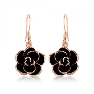 Black Flower Pendant Design Women Rose Gold Earrings