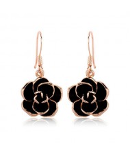Black Flower Pendant Design Women Rose Gold Earrings