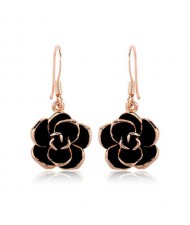 Black Flower Pendant Design Women Rose Gold Earrings