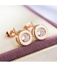 Cubic Zirconia Embellished Round Design Rose Gold Earrings