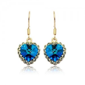 Saphire Crystal Embellished Heart Shape Earrings - Rose Gold
