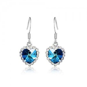 Saphire Crystal Embellished Heart Shape Earrings - Platinum