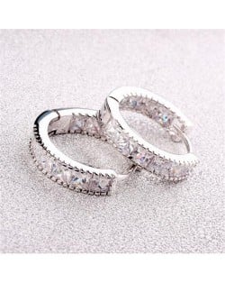 Cubic Zirconia Embellished Mini Hoop Design Delicate Earrings - Platinum