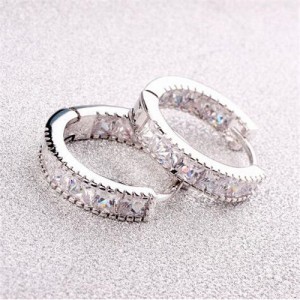 Cubic Zirconia Embellished Mini Hoop Design Delicate Earrings - Platinum