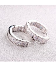 Cubic Zirconia Embellished Mini Hoop Design Delicate Earrings - Platinum