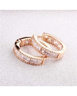 Cubic Zirconia Embellished Mini Hoop Design Delicate Earrings - Rose Gold