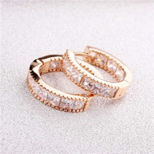 Cubic Zirconia Embellished Mini Hoop Design Delicate Earrings - Rose Gold