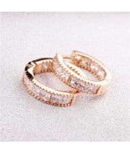 Cubic Zirconia Embellished Mini Hoop Design Delicate Earrings - Rose Gold