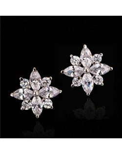 Cubic Zirconia Graceful Flower Design Women Earrings - Platinum
