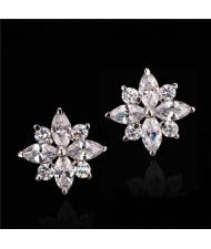 Cubic Zirconia Graceful Flower Design Women Earrings - Platinum