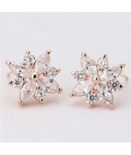 Cubic Zirconia Graceful Flower Design Women Earrings - Rose Gold