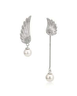 Asymetric Angel Wings Design Earrings - 18k Platinum Plated