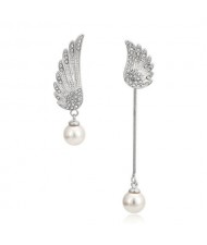 Asymetric Angel Wings Design Earrings - 18k Platinum Plated