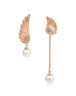 Asymetric Angel Wings Design Earrings - 18k Rose Gold Plated