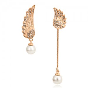 Asymetric Angel Wings Design Earrings - 18k Rose Gold Plated
