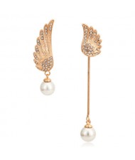 Asymetric Angel Wings Design Earrings - 18k Rose Gold Plated