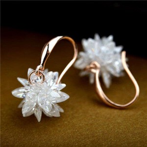 Crystal Flower Korean Fashion Earrings - 18k Rose Gold Plated