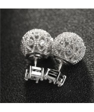 18k Platinum Plated Hollow Ball Design Cubic Zirconia Earrings