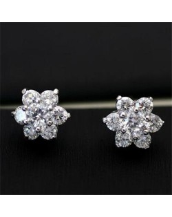 Cubic Zirconia Delicate Flowers Design Womn Earrings - 18k Platinum Plated