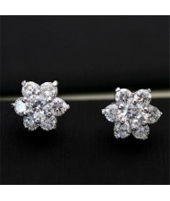 Cubic Zirconia Delicate Flowers Design Womn Earrings - 18k Platinum Plated