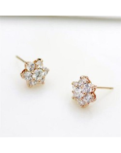 Cubic Zirconia Delicate Flowers Design Womn Earrings - 18k Rose Gold Plated