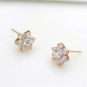 Cubic Zirconia Delicate Flowers Design Womn Earrings - 18k Rose Gold Plated